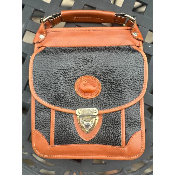 Vintage Dooney & Bourke All Weather Leather Satchel Black Tan Trim USA READ - Picture 1 of 9